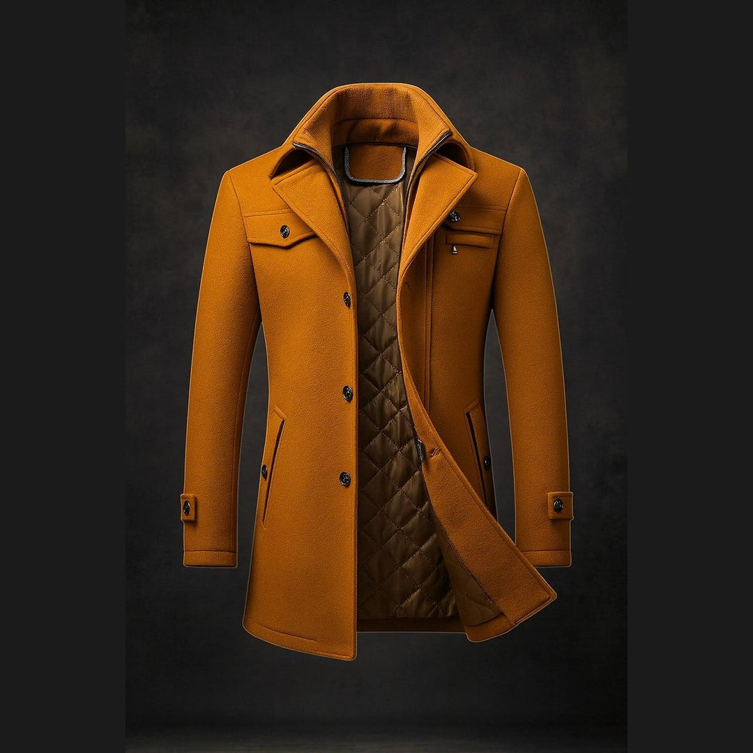 Men's Wool Coat in Brown, front view