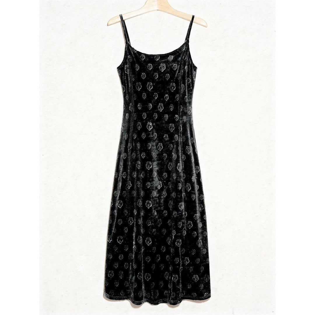 Women's Velvet Slip Dress in Black, front view