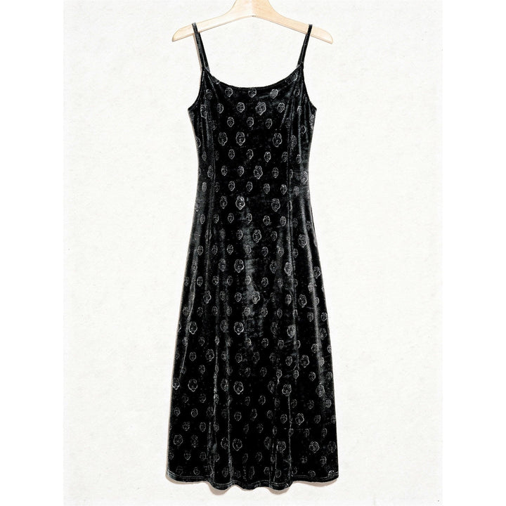 Women's Velvet Slip Dress in Black, front view