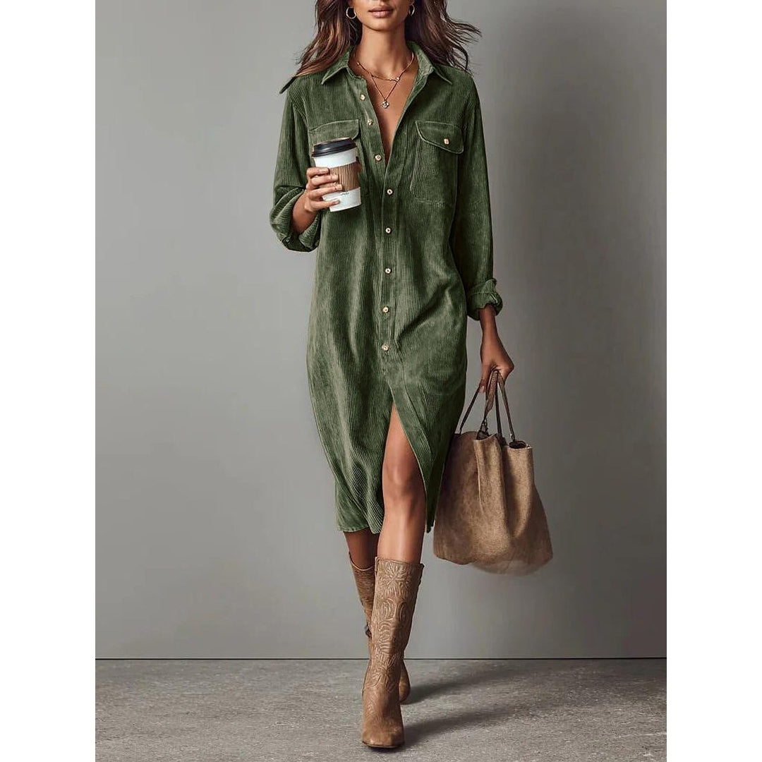 Women's Shirt Dress in Green, front view