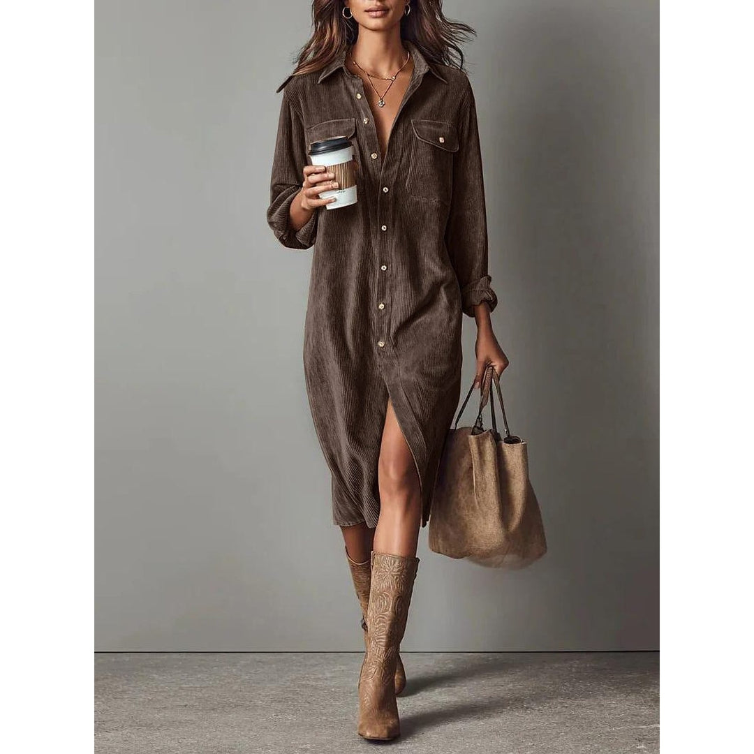 Women's Shirt Dress in Mocha, front view