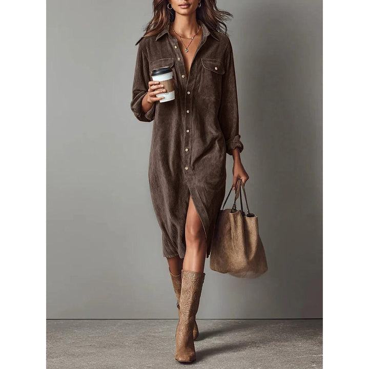 Women's Shirt Dress in Mocha, front view