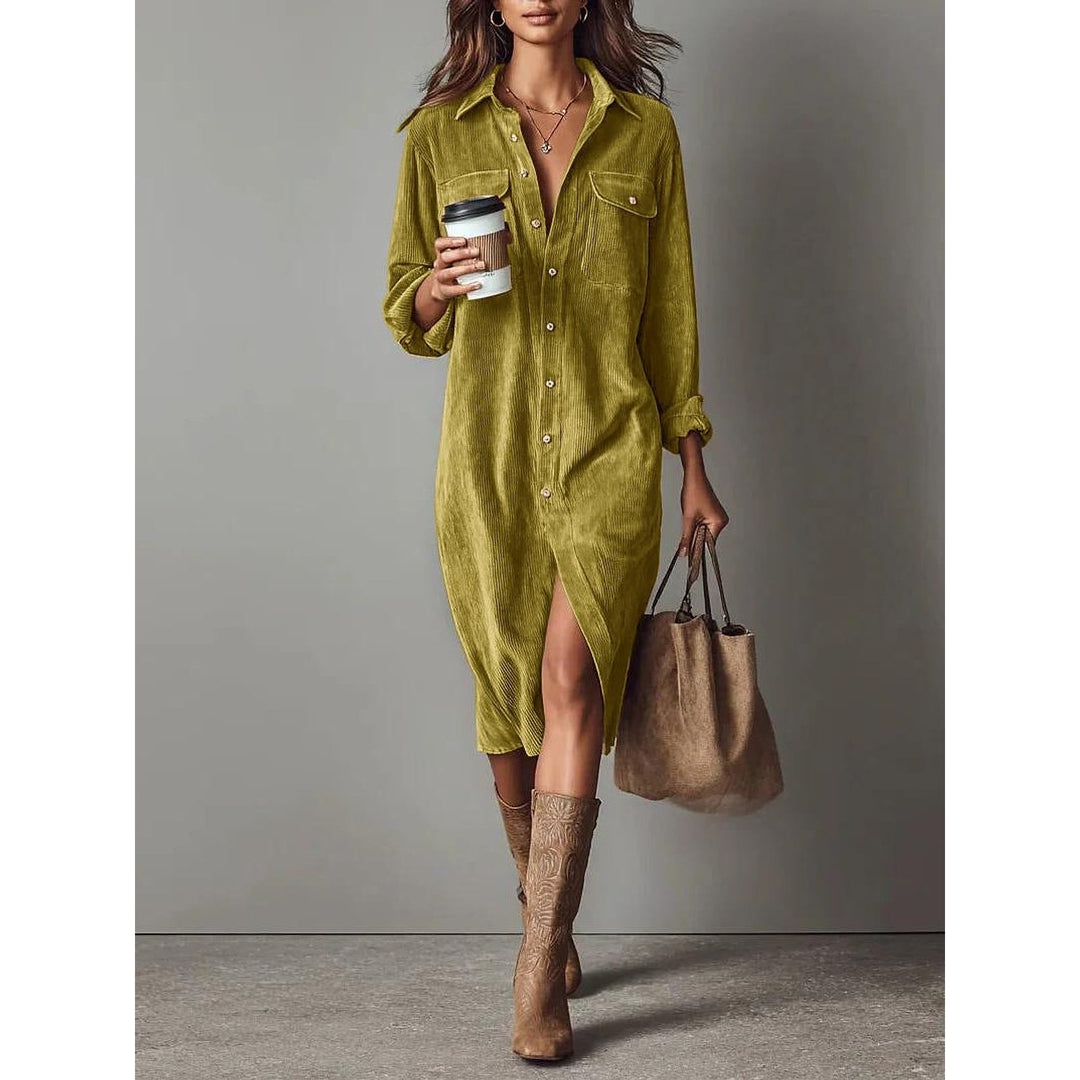 Women's Shirt Dress in Yellow, detail view