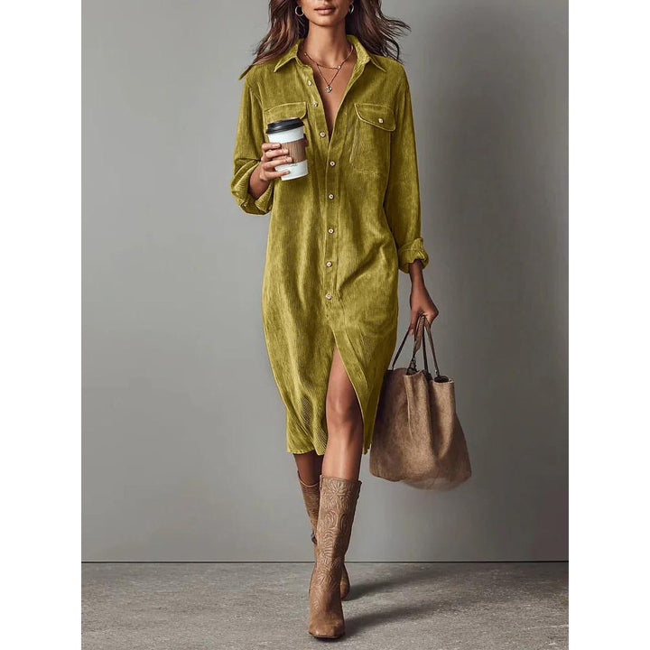 Women's Shirt Dress in Yellow, detail view