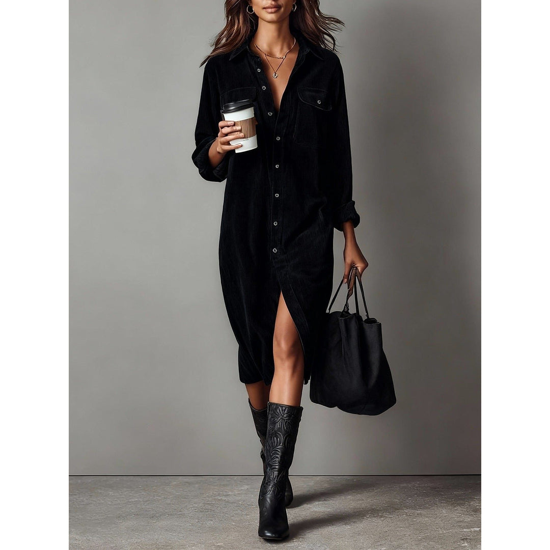 Women's Shirt Dress in Black, detail view