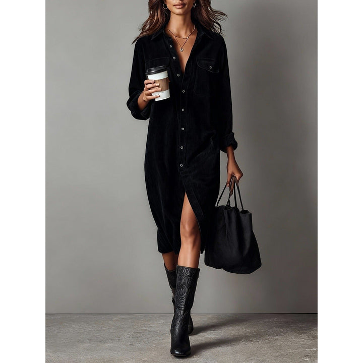 Women's Shirt Dress in Black, detail view
