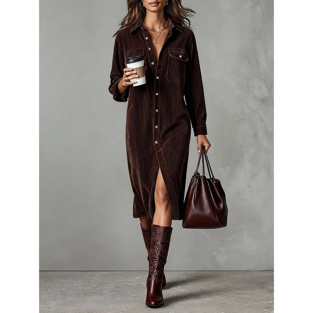 Women's Shirt Dress in Dark Brown, detail view