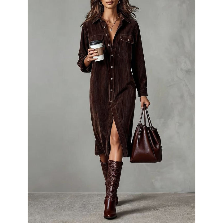 Women's Shirt Dress in Dark Brown, detail view