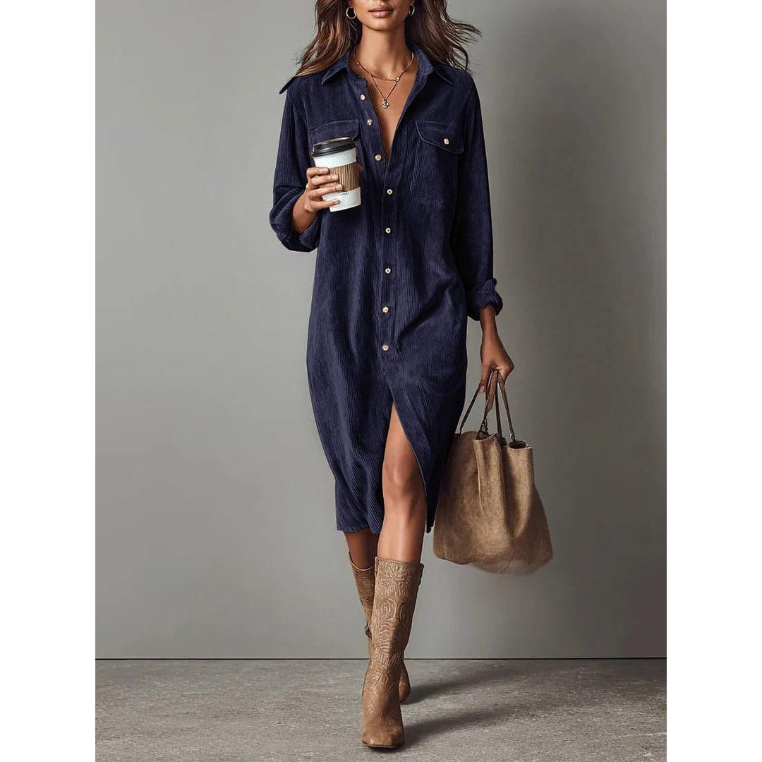 Women's Shirt Dress in Navy, detail view