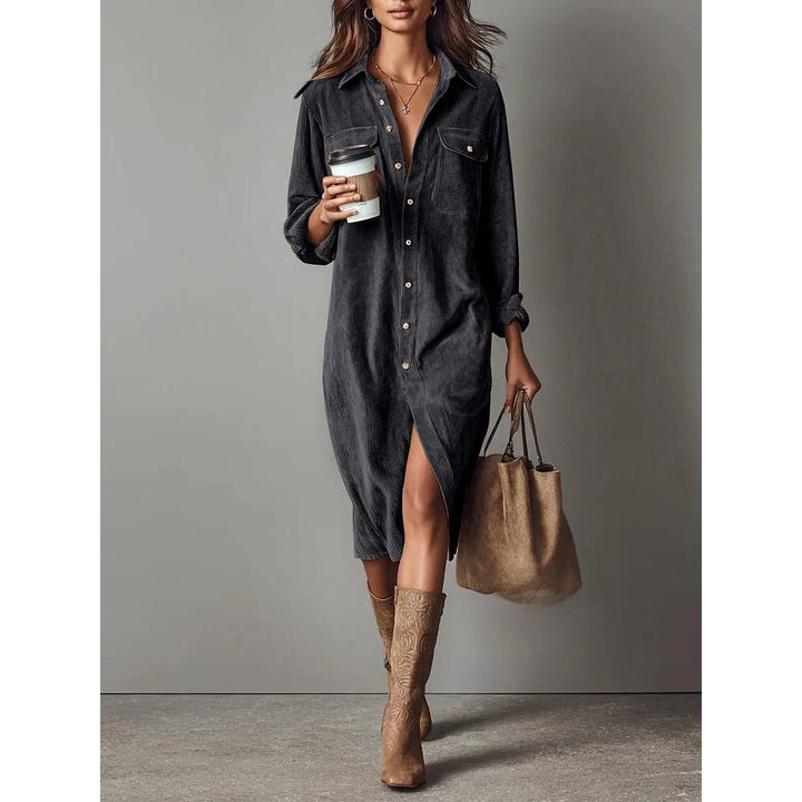 Women's Shirt Dress in Dark Gray, front view
