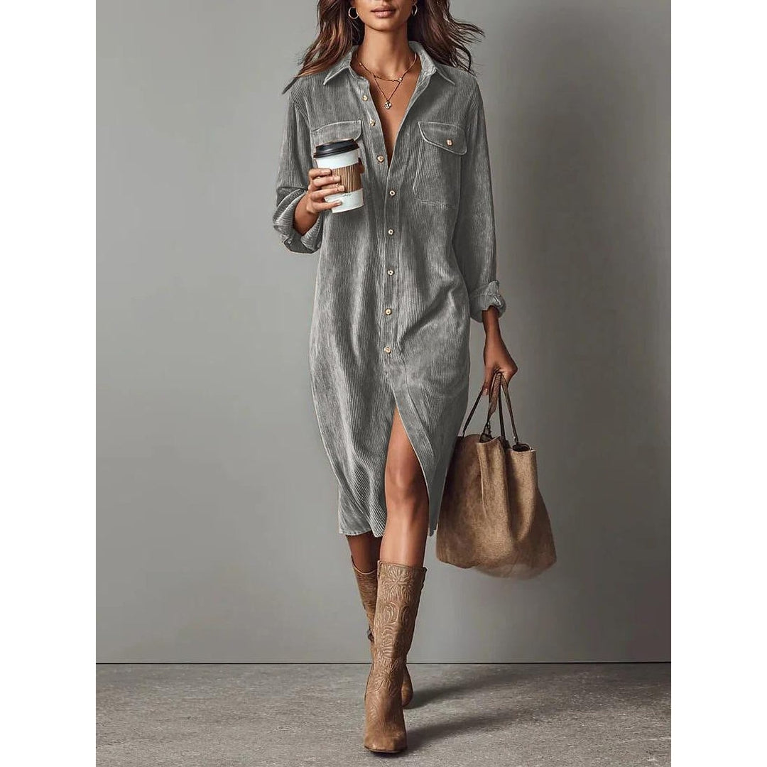 Women's Shirt Dress in Light Gray, front view