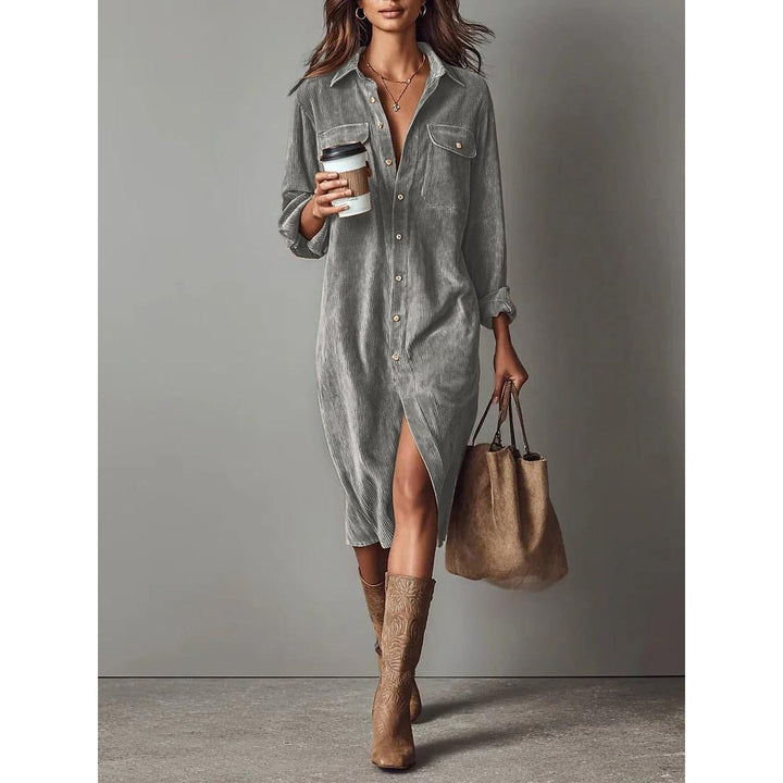 Women's Shirt Dress in Light Gray, front view