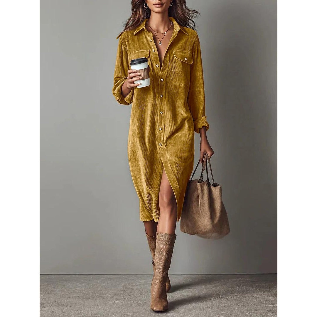 Women's Shirt Dress in Orange, front view