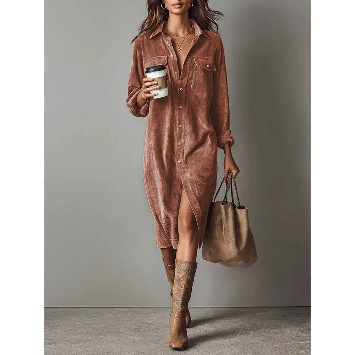 Women's Shirt Dress in Rust, front view