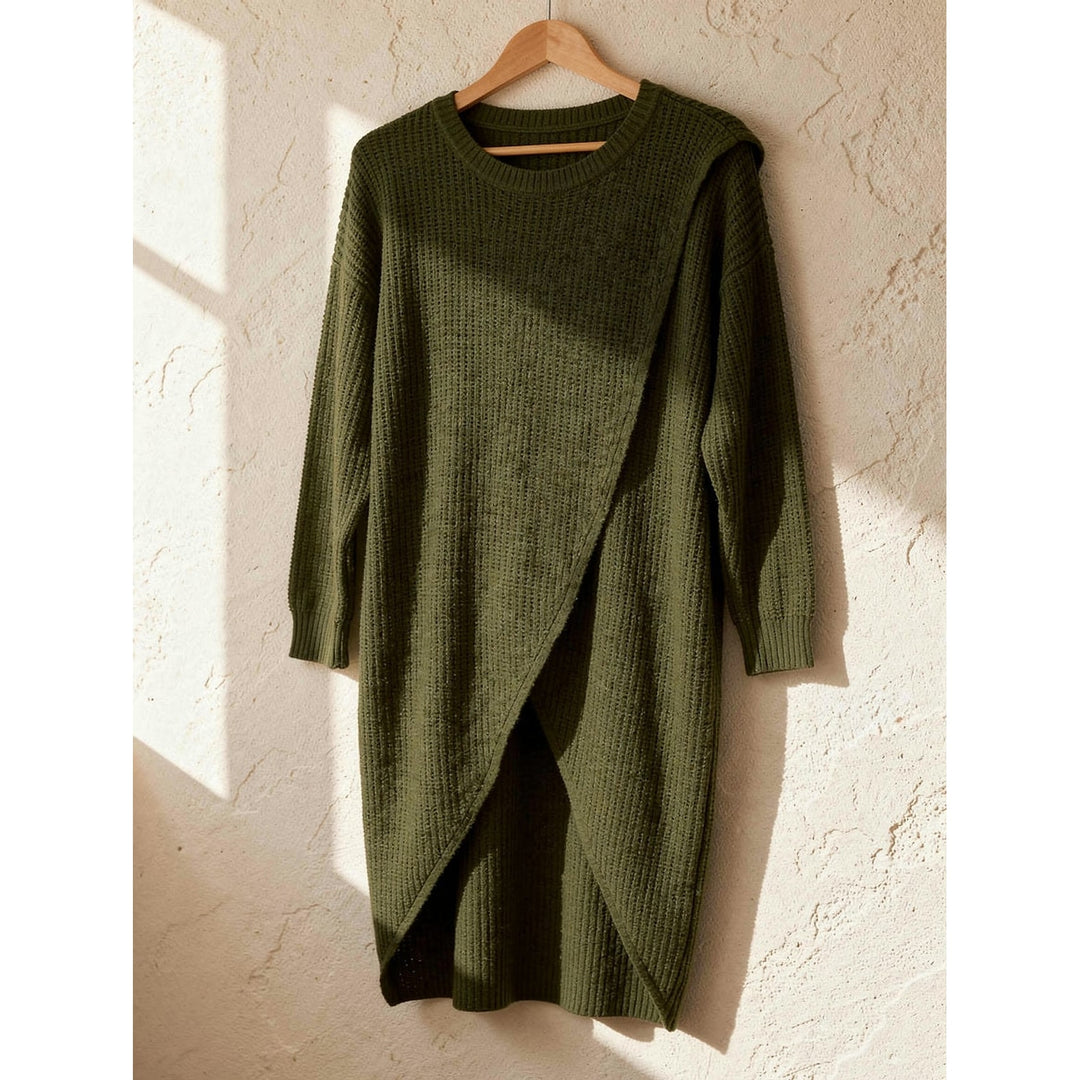 Women's Crossover Hem Sweater Dress in Olive, front view