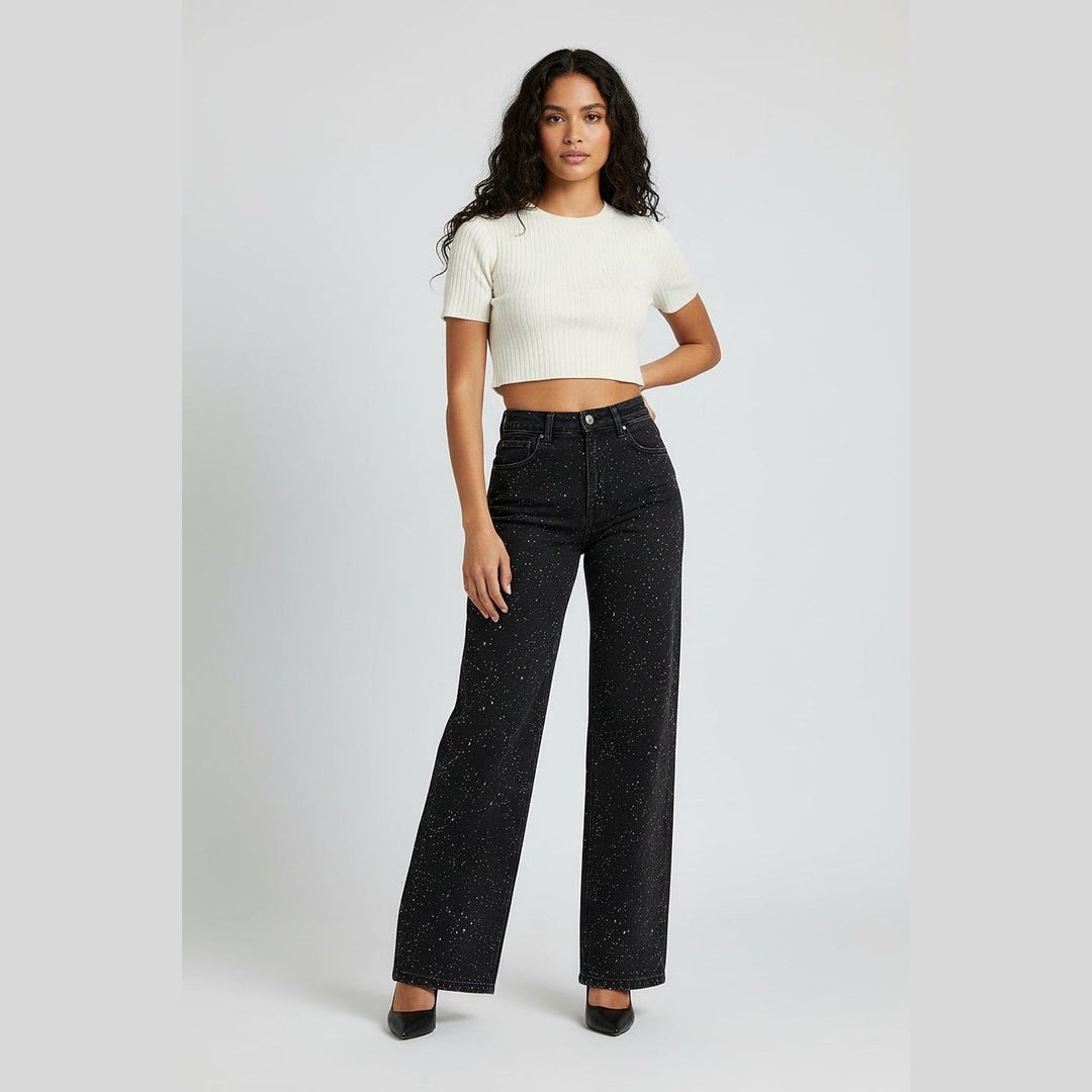 Women's Glitter Jeans in Black, front view
