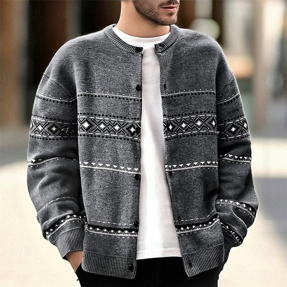 Men's Christmas Cardigan in Dark Gray, front view