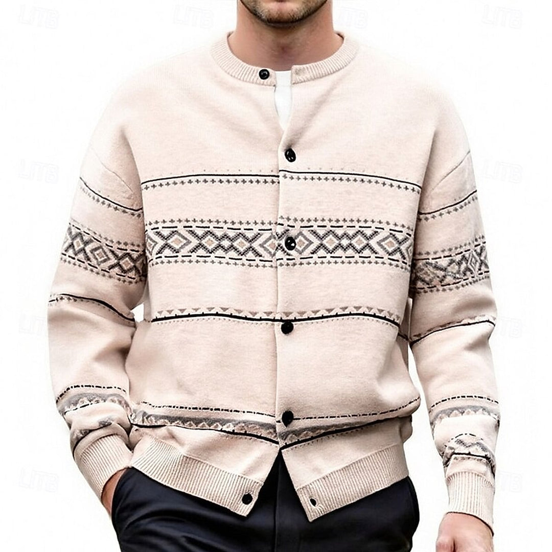 Men's Christmas Cardigan in Beige, front view