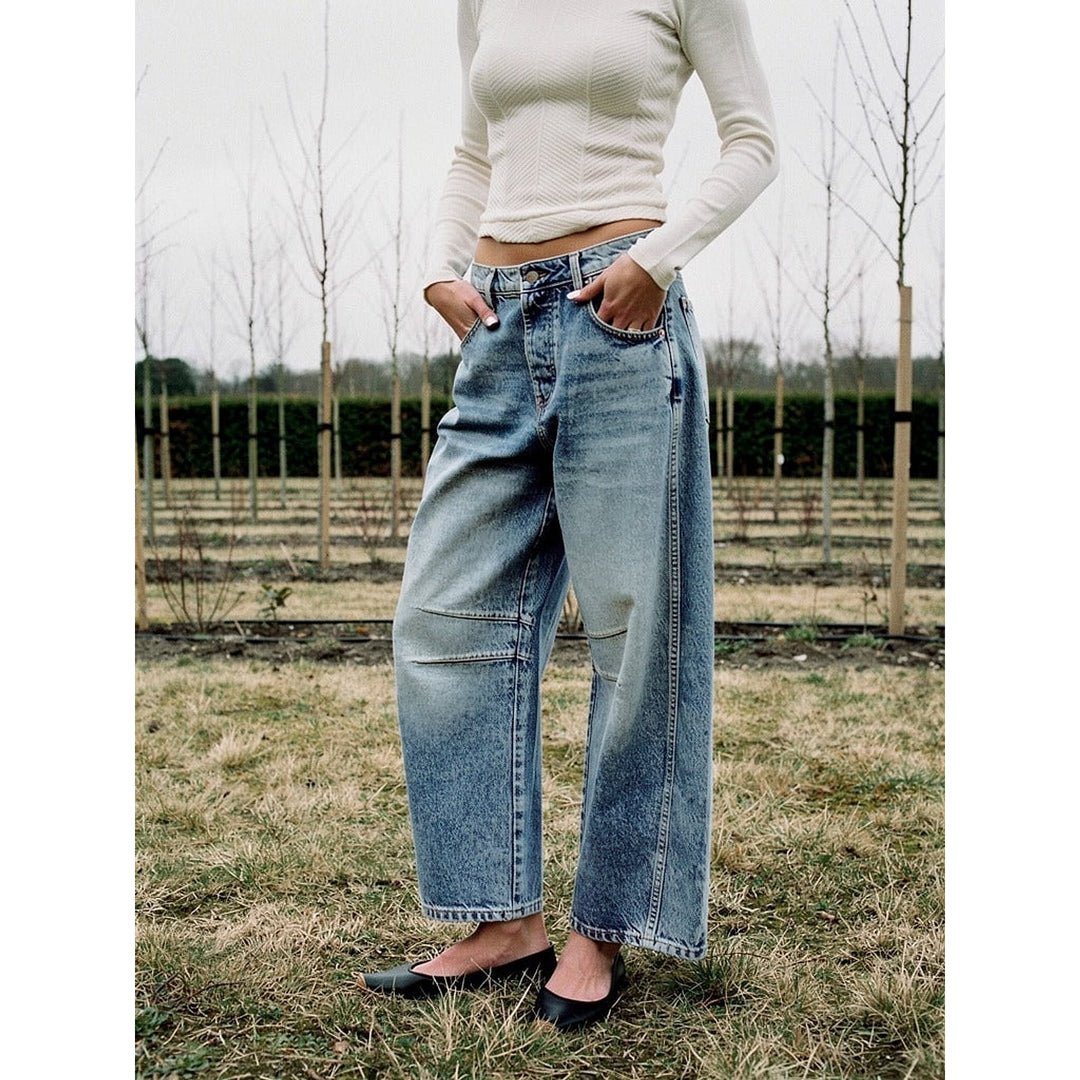 Women's Cropped Barrel Jeans in Blue, front view