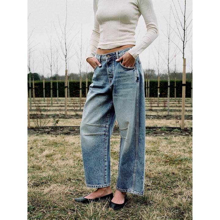 Women's Cropped Barrel Jeans in Blue, front view