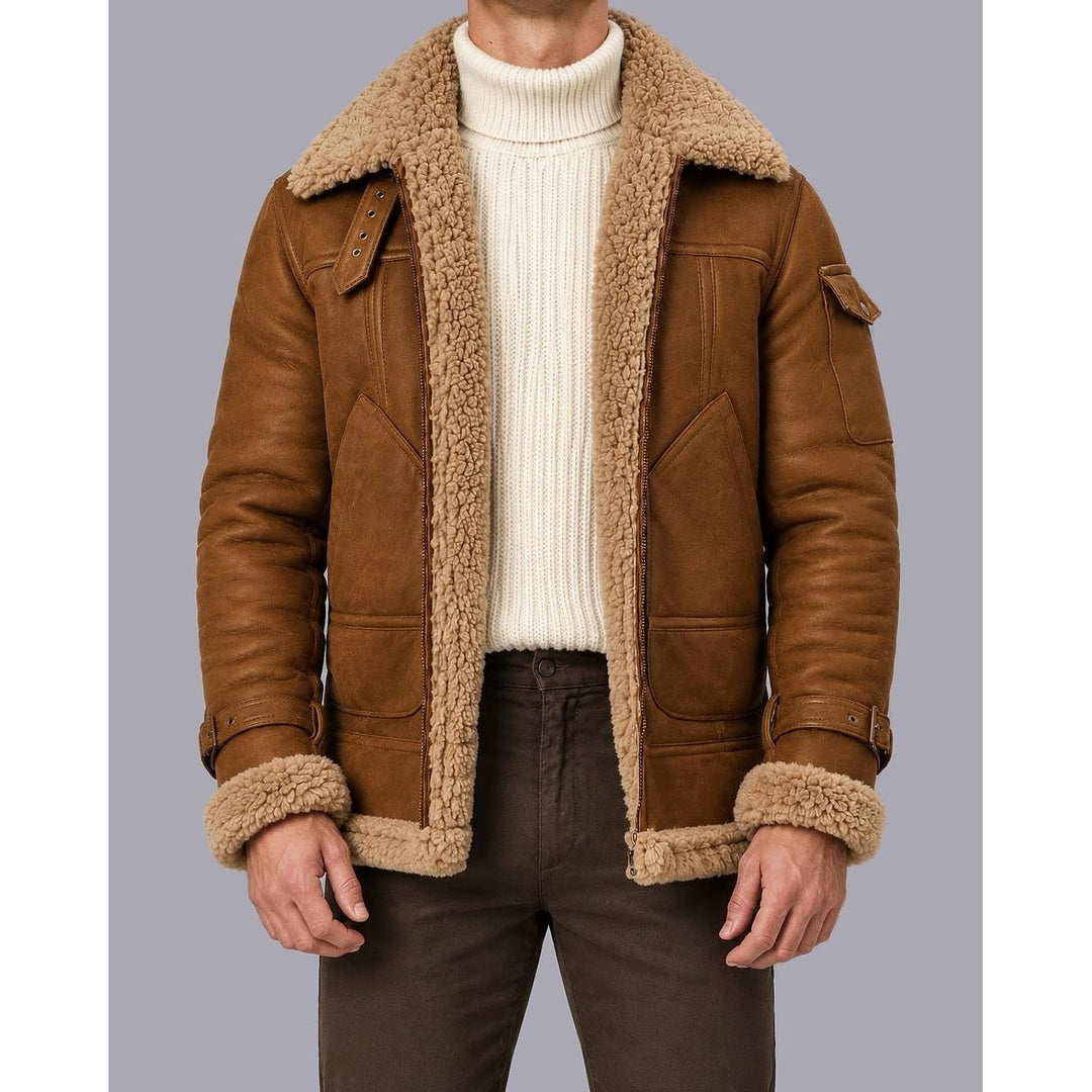 Men's Aviator Jacket in Brown, front view