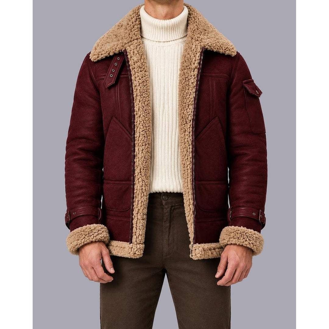 Men's Aviator Jacket in Burgundy, front view