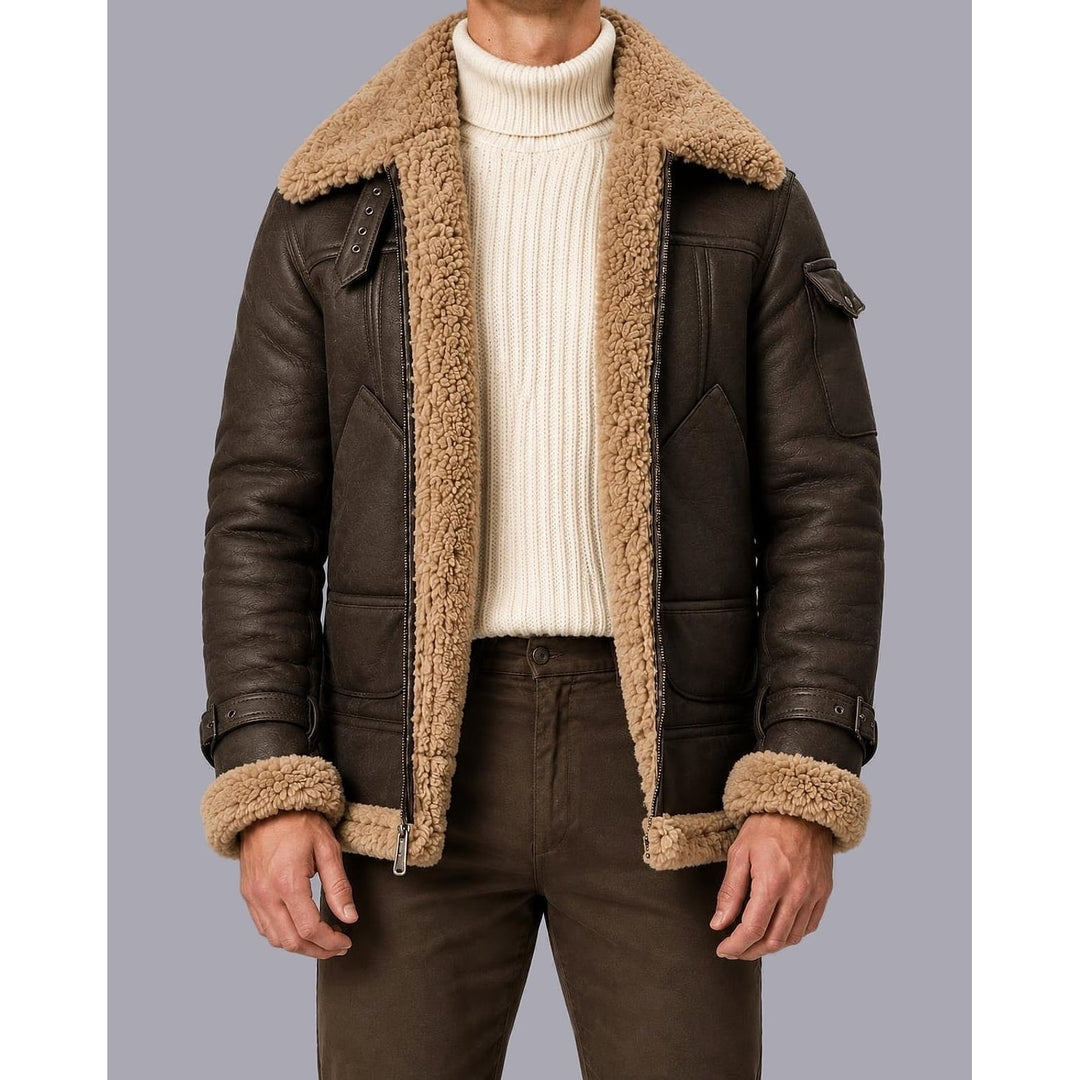 Men's Aviator Jacket in Coffee, front view