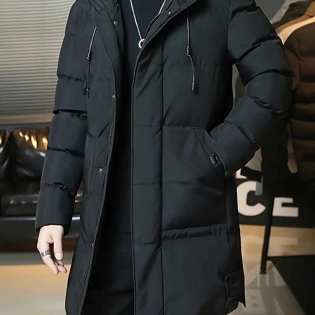 Men's Puffer Coat in Black, front view
