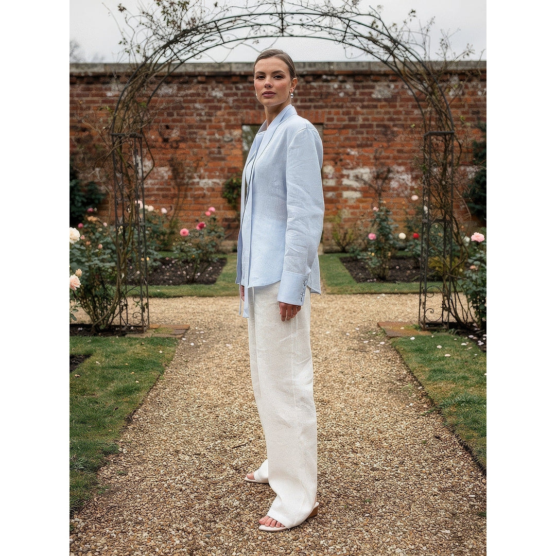 Women's Tie Waist Blouse in Light Blue, side view