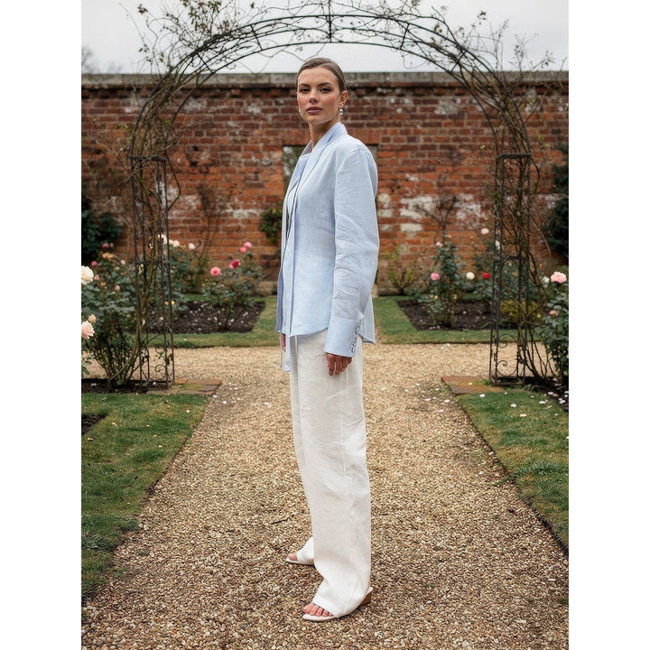 Women's Tie Waist Blouse in Light Blue, side view