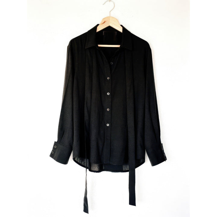 Women's Tie Waist Blouse in Black, front view