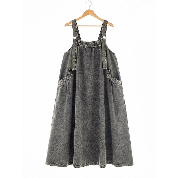Women's Denim Pinafore Dress in Gray, front view