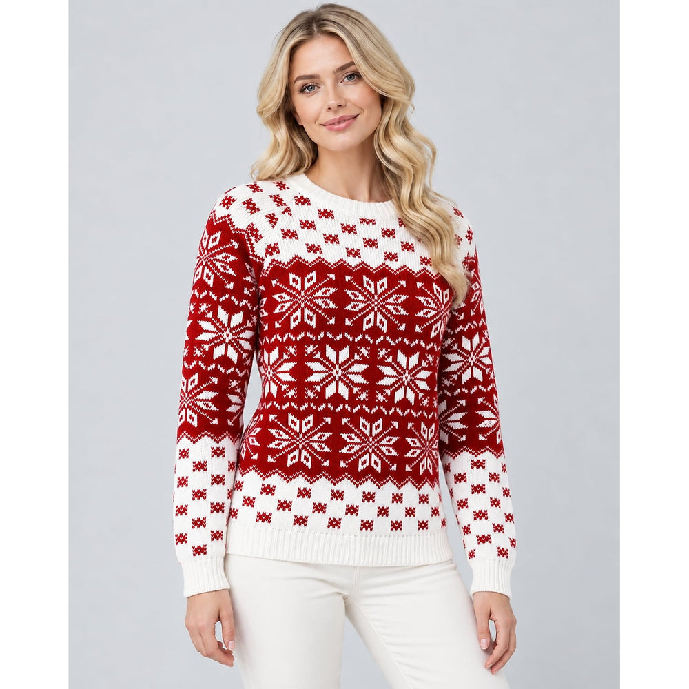 Women's Nordic Snowflake Christmas Sweater, front view
