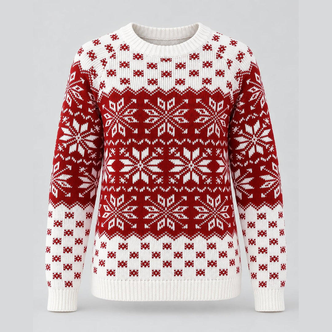 Women's Nordic Snowflake Christmas Sweater, front view 2
