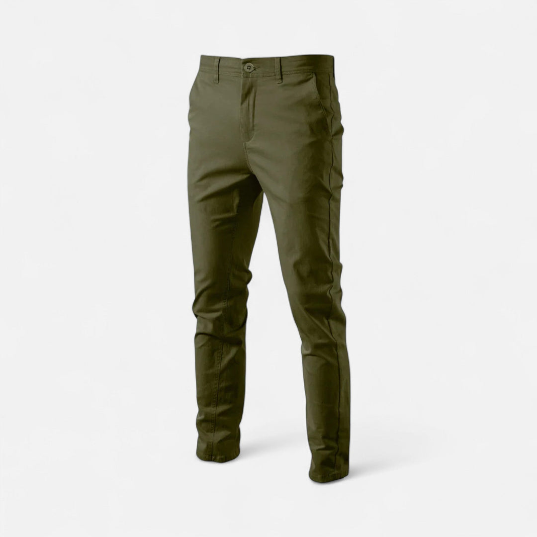 Men's Cotton Blend Chinos in Green, front view