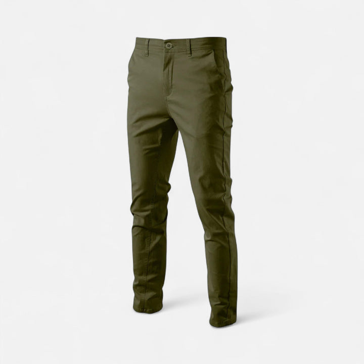 Men's Cotton Blend Chinos in Green, front view