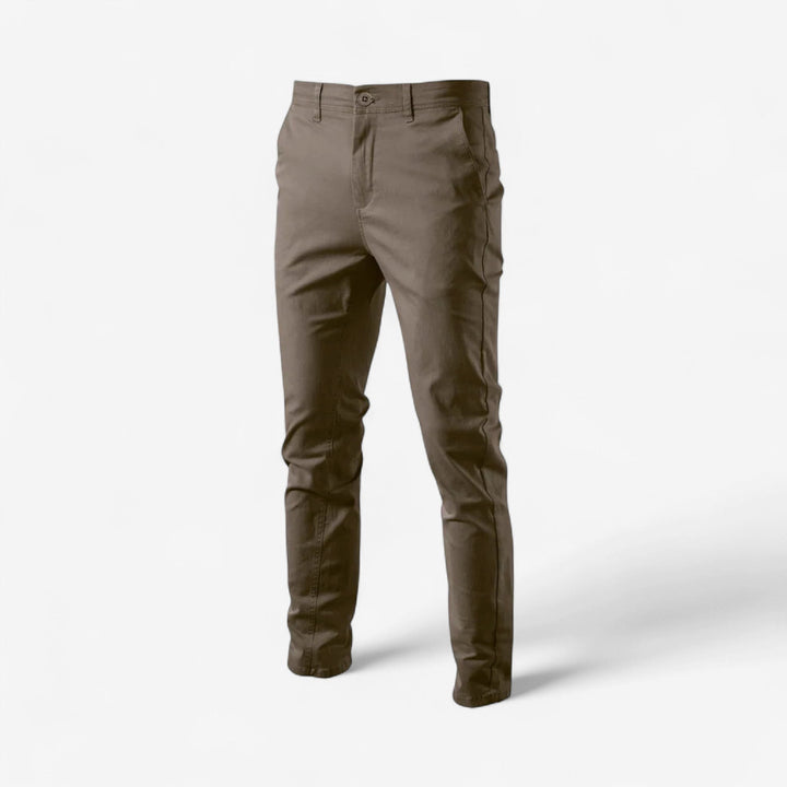 Men's Cotton Blend Chinos in Brown, front view