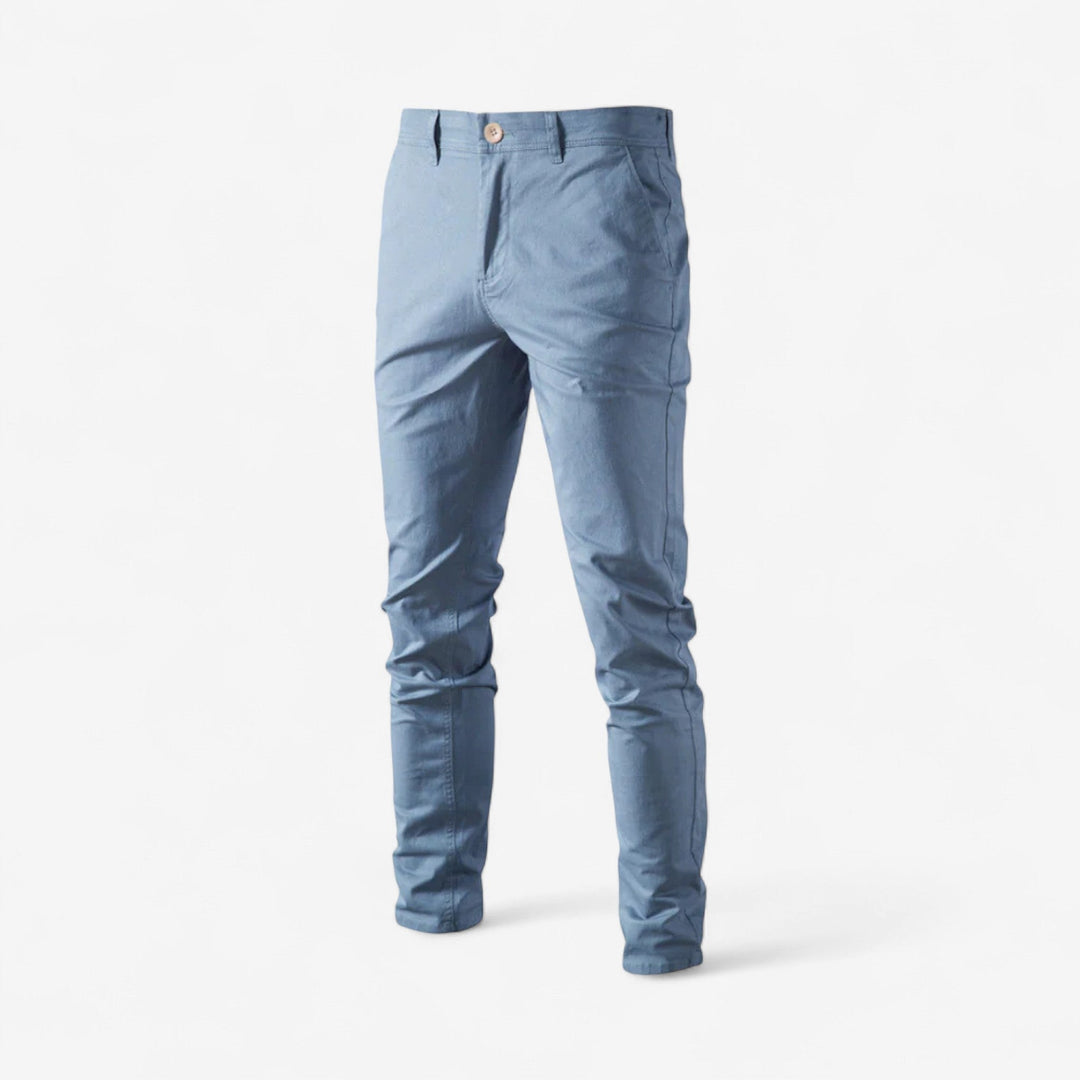 Men's Cotton Blend Chinos in Light Blue, front view