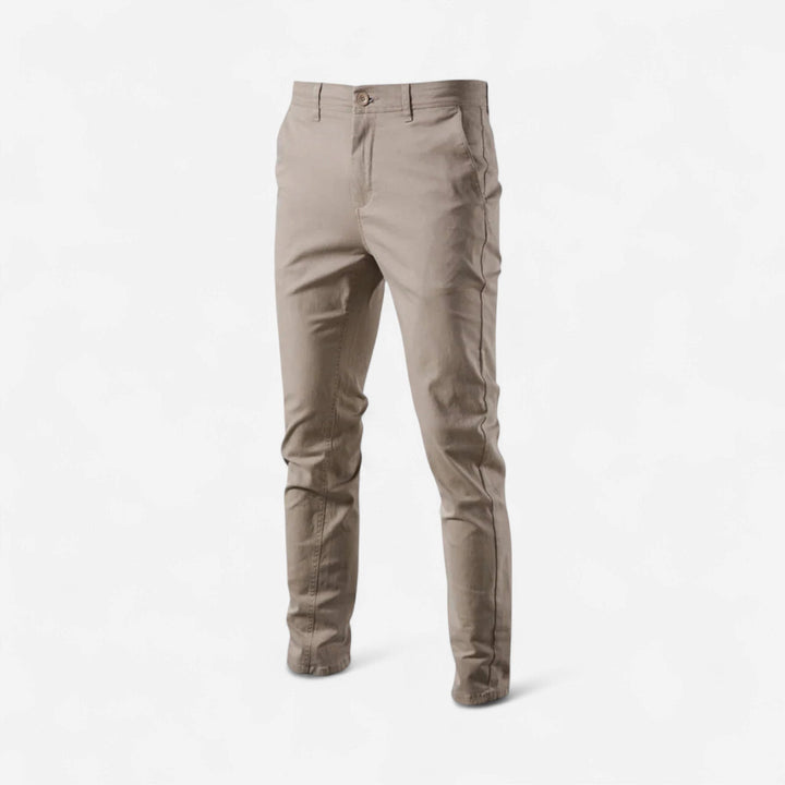 Men's Cotton Blend Chinos in Khaki, front view