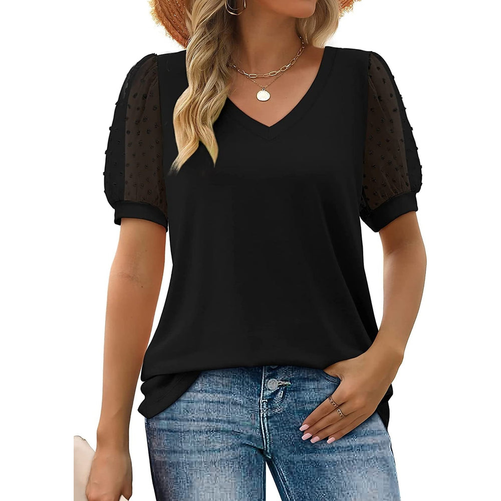 Women's Puff Sleeve V Neck Top, front view