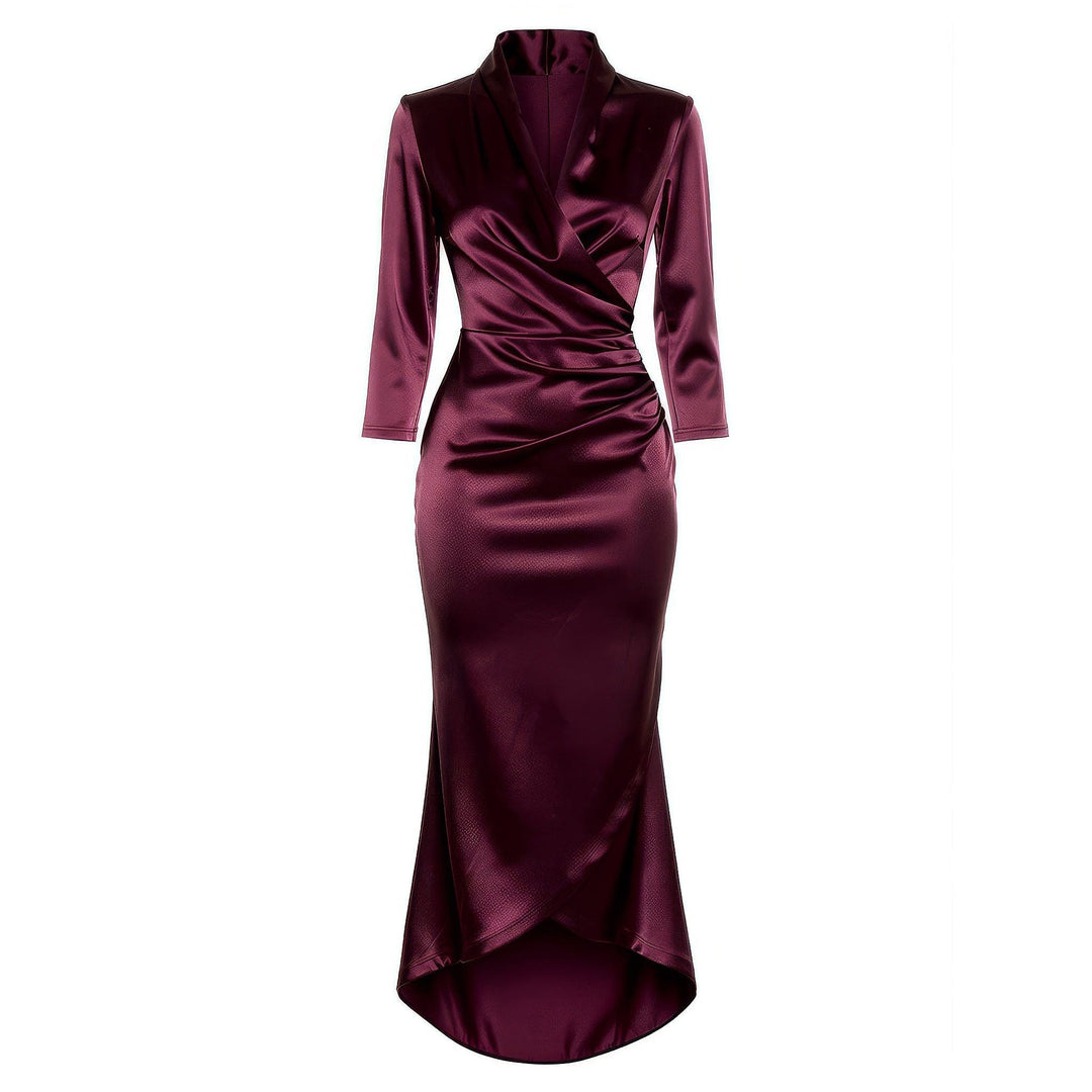 Women's Satin Wrap Midi Dress, front view