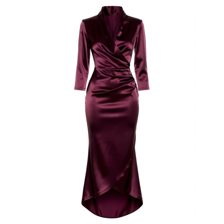Women's Satin Wrap Midi Dress, front view