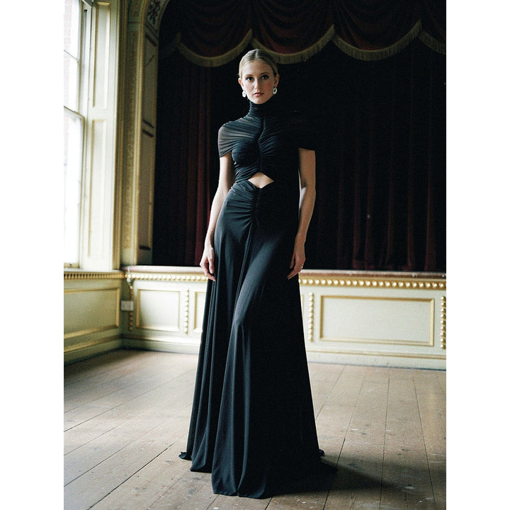 Women's Mesh Maxi Dress in Black, front view