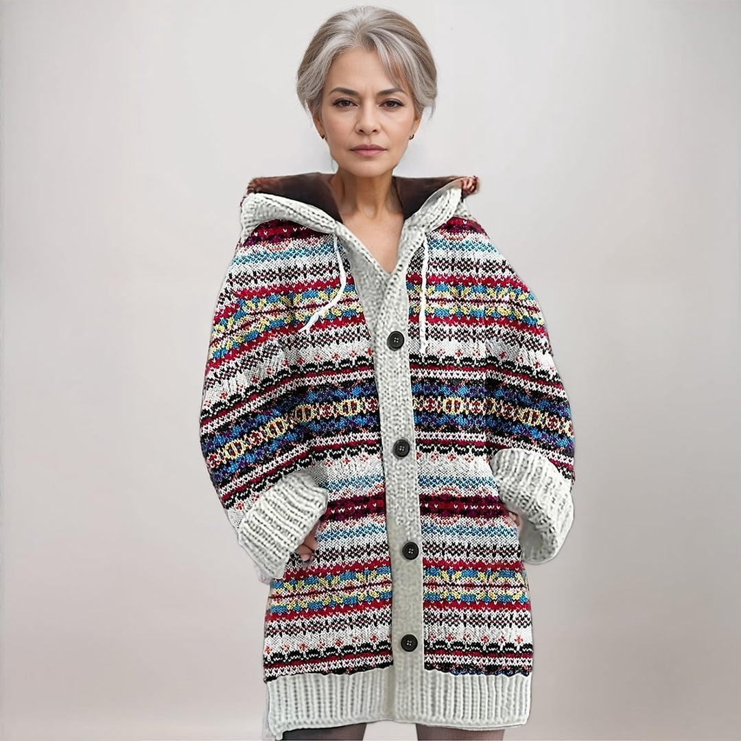 Women's Snowflake Knit Cardigan in Multicolor, front view