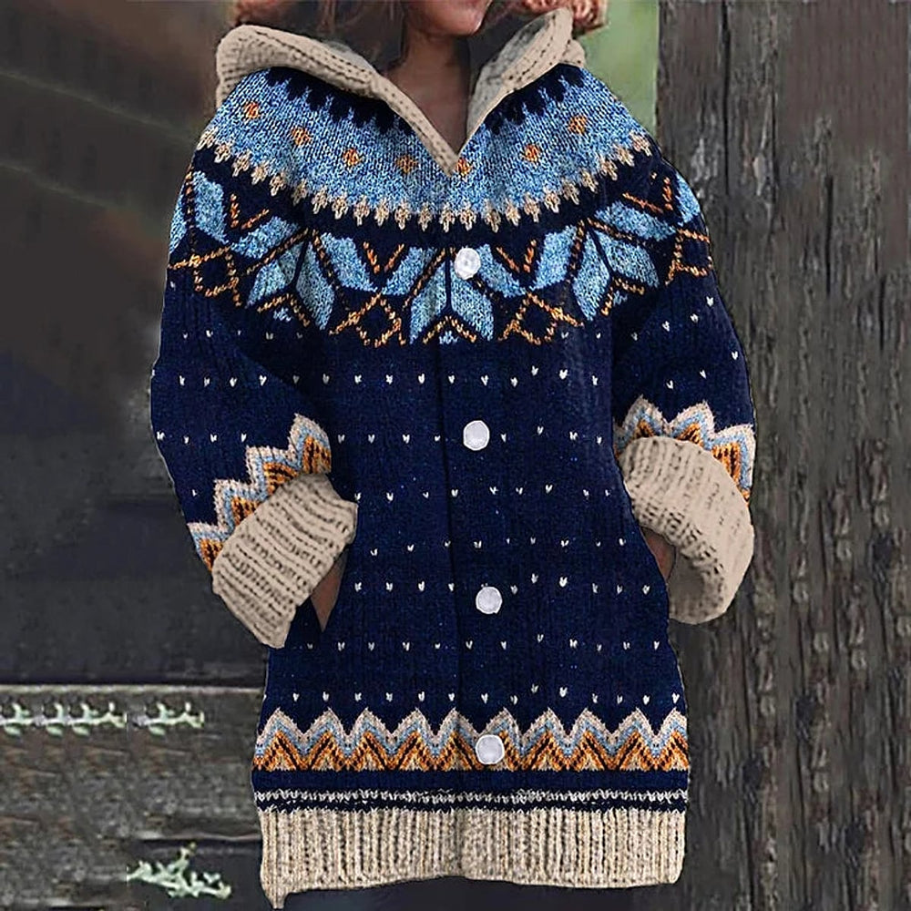 Women's Snowflake Knit Cardigan in Blue, front view