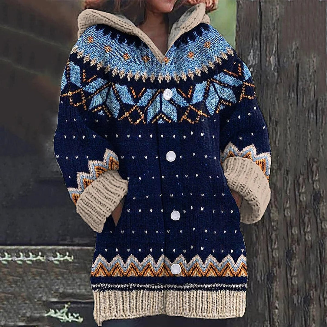 Women's Snowflake Knit Cardigan in Blue, front view