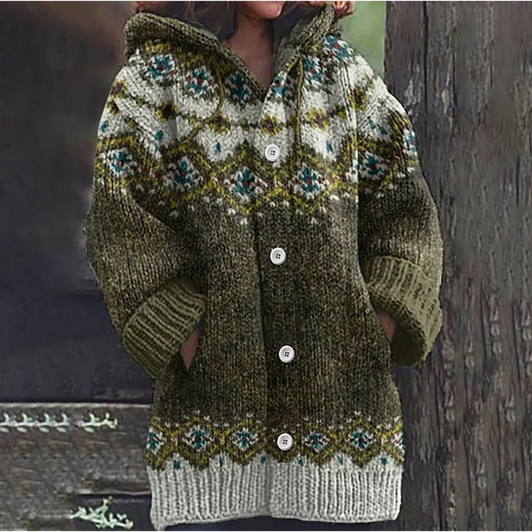 Women's Snowflake Knit Cardigan in Green, front view
