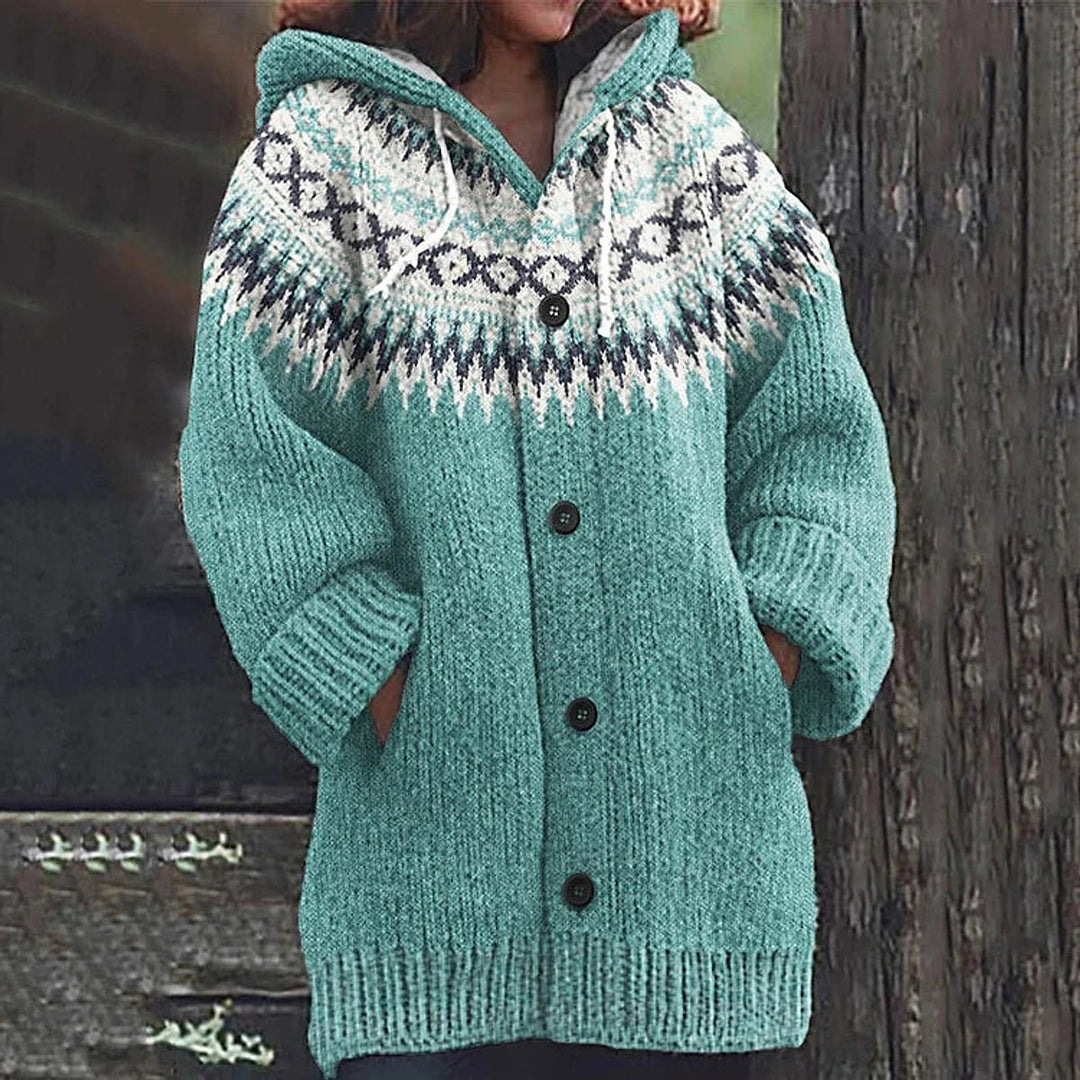 Women's Snowflake Knit Cardigan in Light Blue, front view
