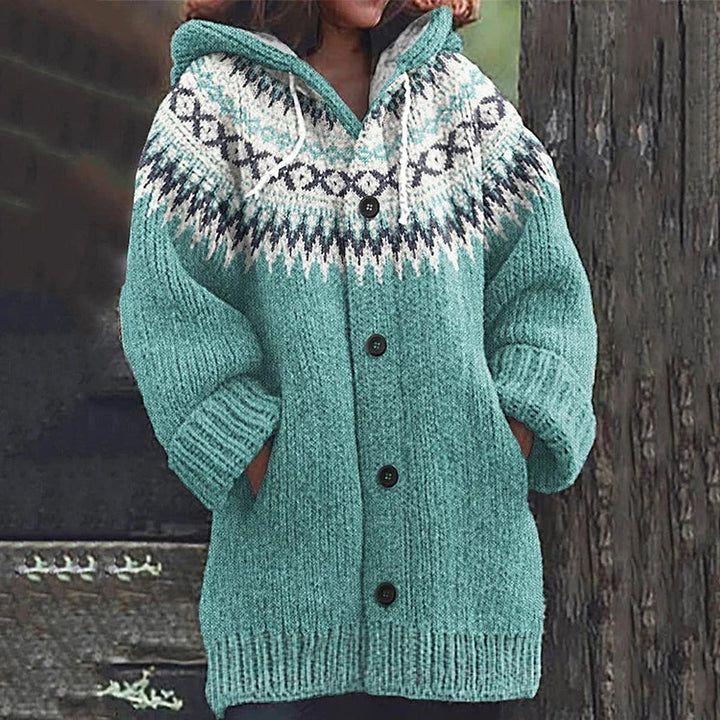 Women's Snowflake Knit Cardigan in Light Blue, front view