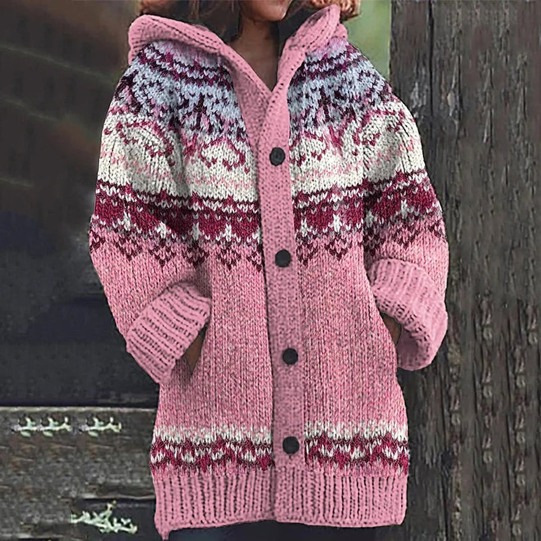 Women's Snowflake Knit Cardigan in Pink, front view
